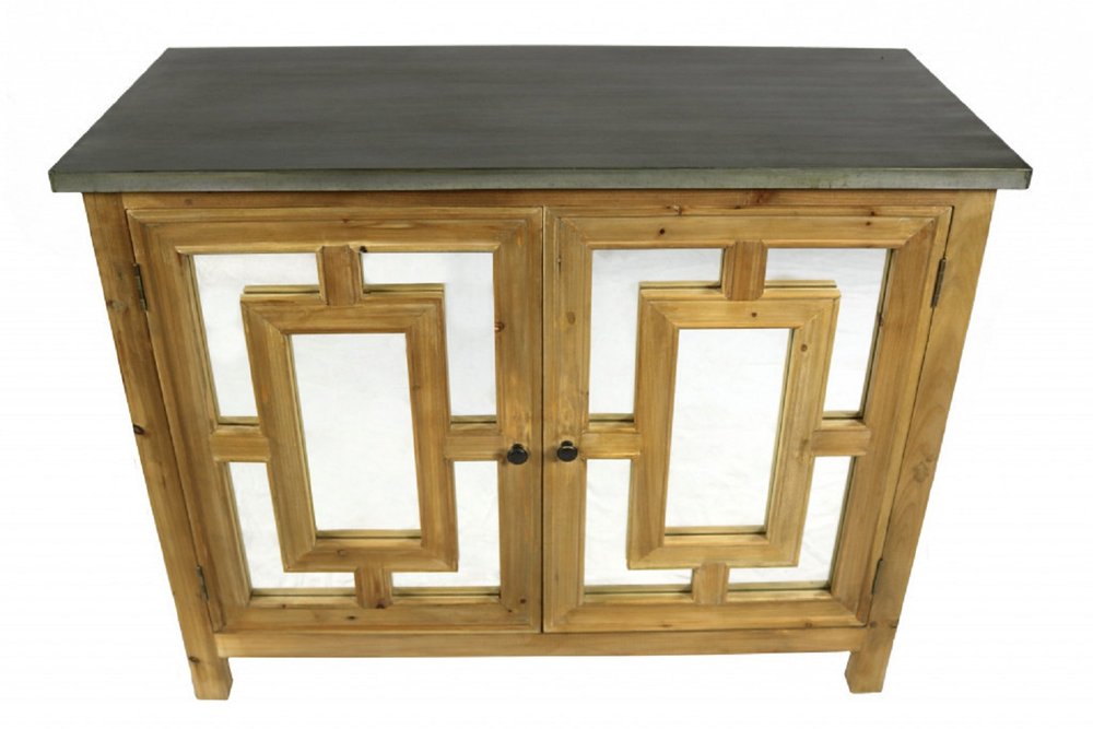 Brown and Gray Solid Wood Carved Geometric Sideboard with Two Doors - 45-inch