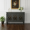 Dark Gray Distressed Solid Wood Carved Scrollwork Sideboard with Three Glass Doors