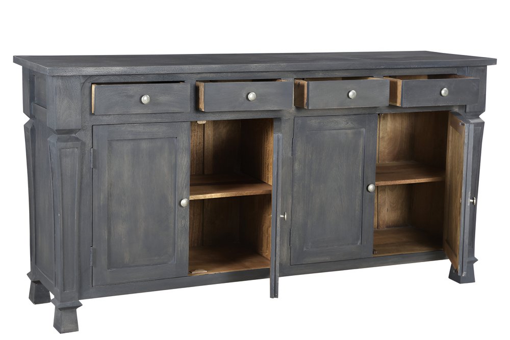 Dark Gray Solid Wood Four Drawer Sideboard with Four Doors - 72-inch