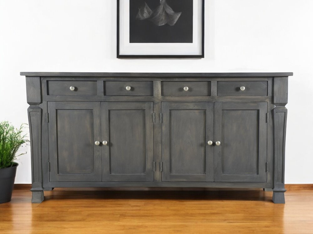 Dark Gray Solid Wood Four Drawer Sideboard with Four Doors - 72-inch
