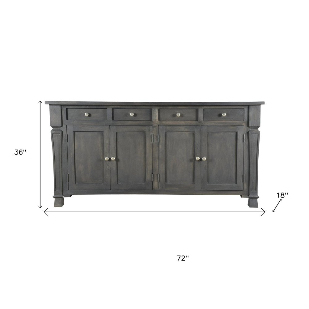 Dark Gray Solid Wood Four Drawer Sideboard with Four Doors - 72-inch