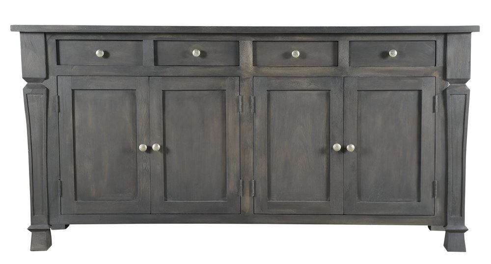 Dark Gray Solid Wood Four Drawer Sideboard with Four Doors - 72-inch