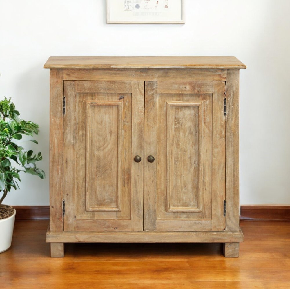 Light Brown Solid Wood Sideboard with Two Doors - 34-inch