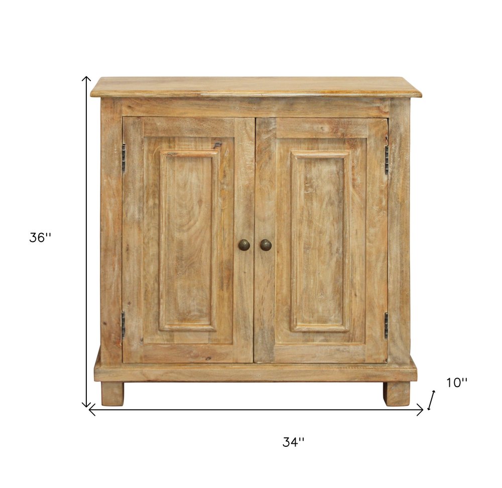 Light Brown Solid Wood Sideboard with Two Doors - 34-inch