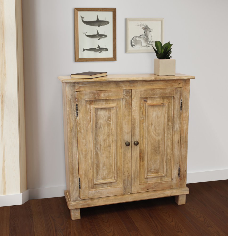 Light Brown Solid Wood Sideboard with Two Doors - 34-inch