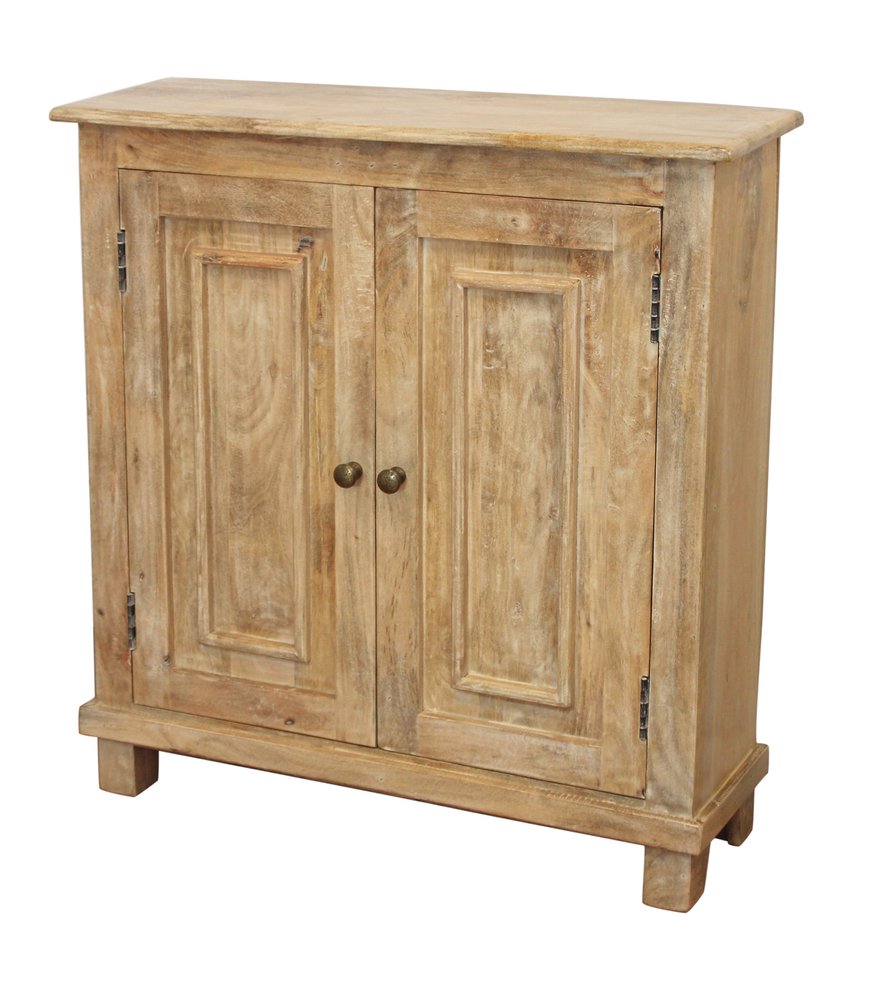 Light Brown Solid Wood Sideboard with Two Doors - 34-inch