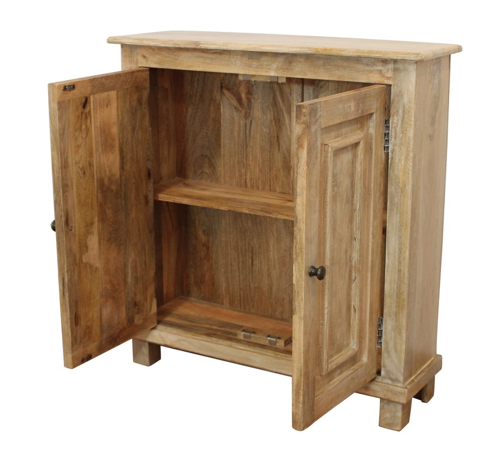 Light Brown Solid Wood Sideboard with Two Doors - 34-inch