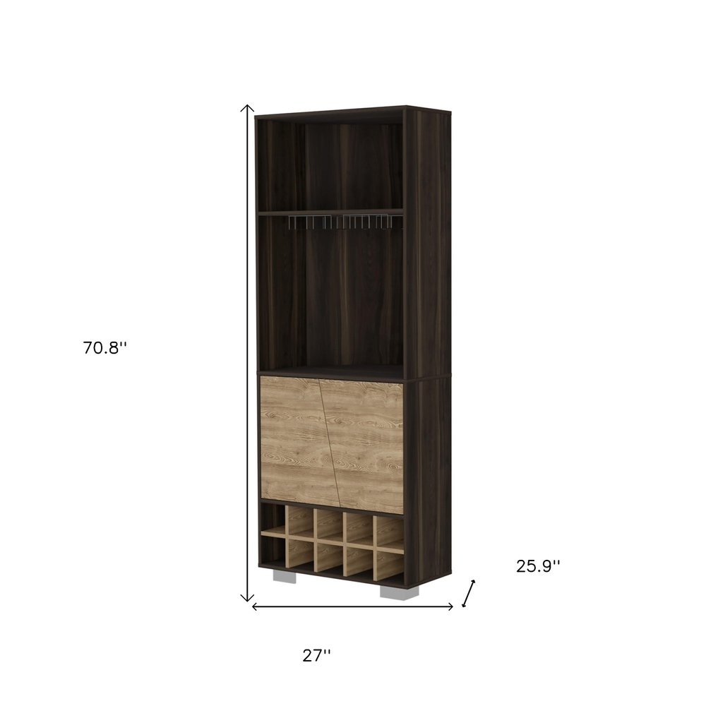 Dark Brown Corner Bar Cabinet with Multiple Shelves - 27-inch