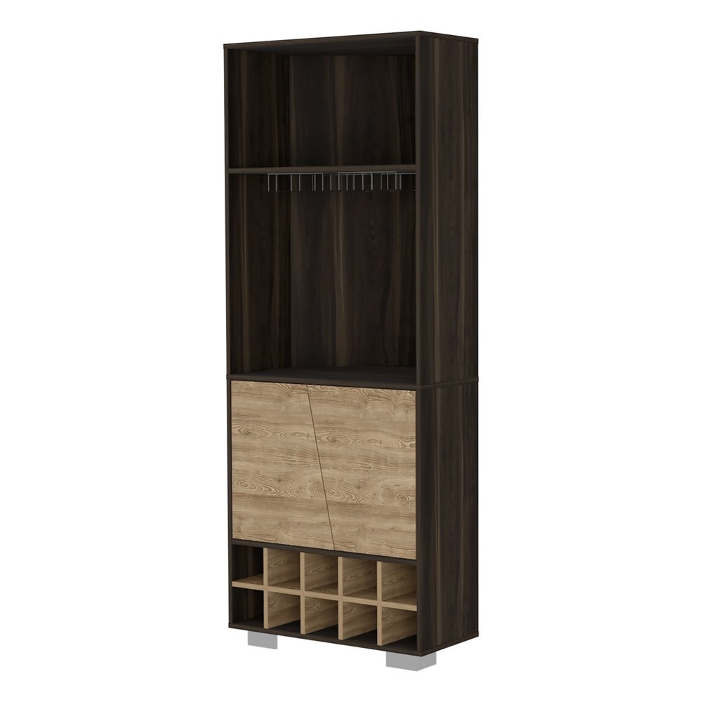 Dark Brown Corner Bar Cabinet with Multiple Shelves - 27-inch