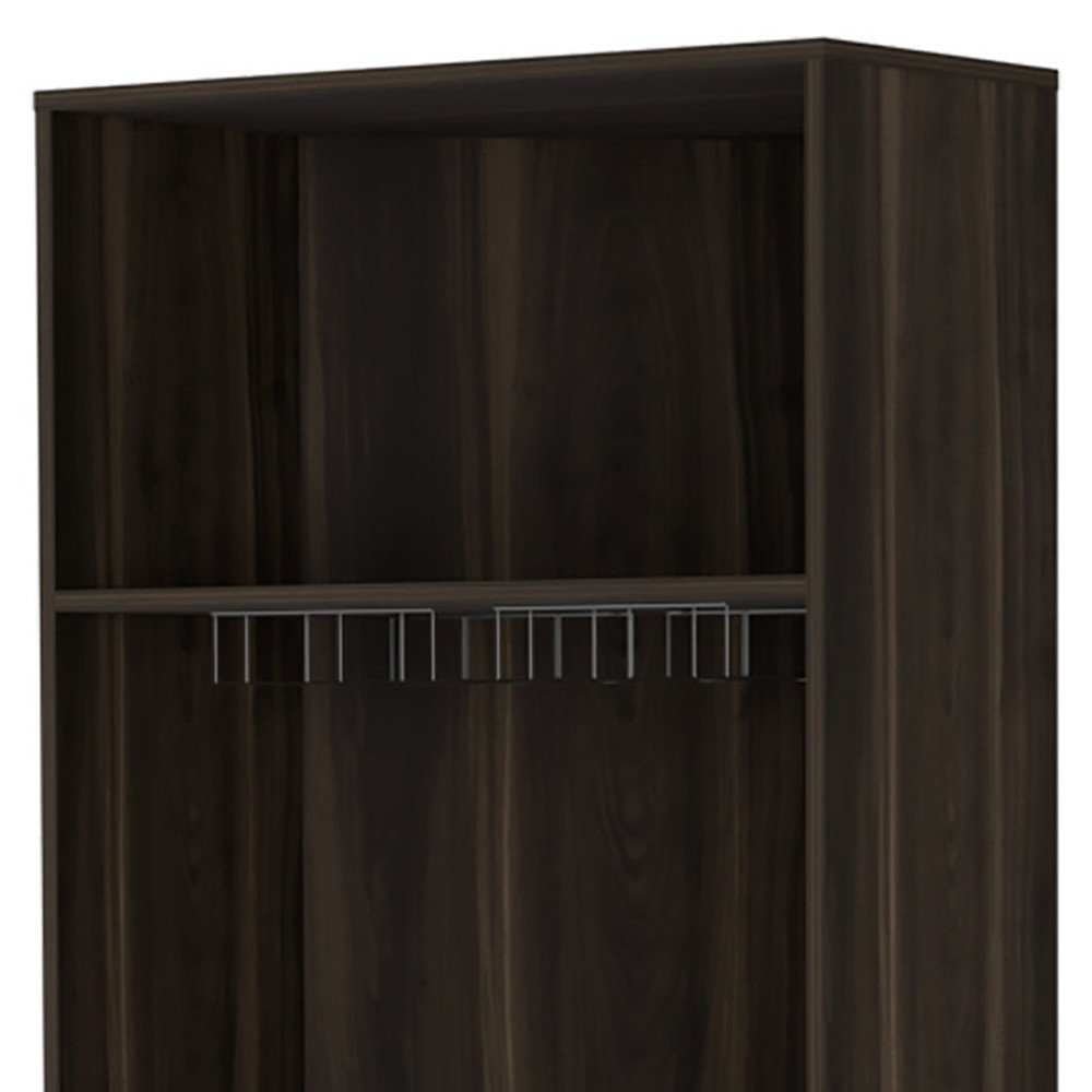 Dark Brown Corner Bar Cabinet with Multiple Shelves - 27-inch