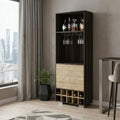 Dark Brown Corner Bar Cabinet with Multiple Shelves - 27-inch