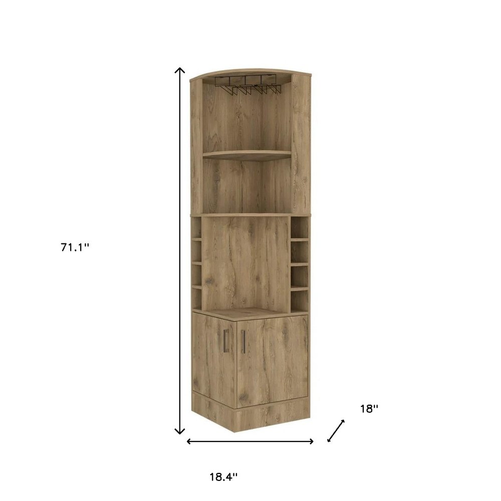 Natural Corner Bar Cabinet with Eleven Shelves - 18-inch