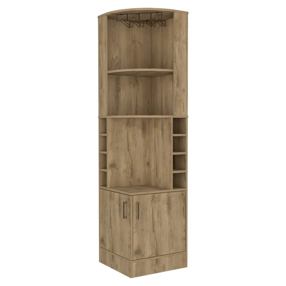 Natural Corner Bar Cabinet with Eleven Shelves - 18-inch