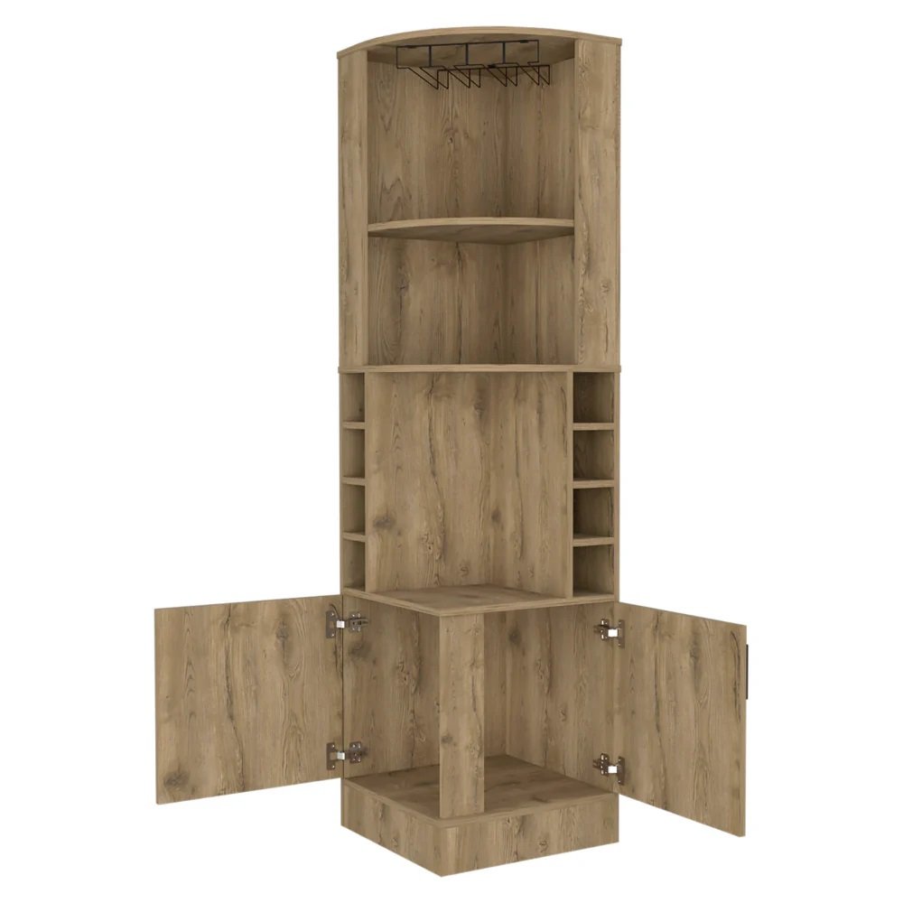 Natural Corner Bar Cabinet with Eleven Shelves - 18-inch