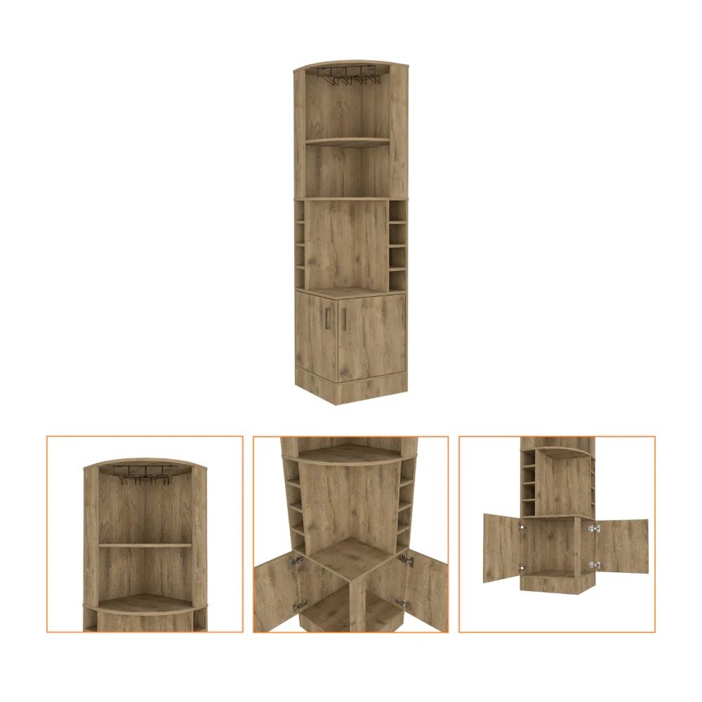 Natural Corner Bar Cabinet with Eleven Shelves - 18-inch