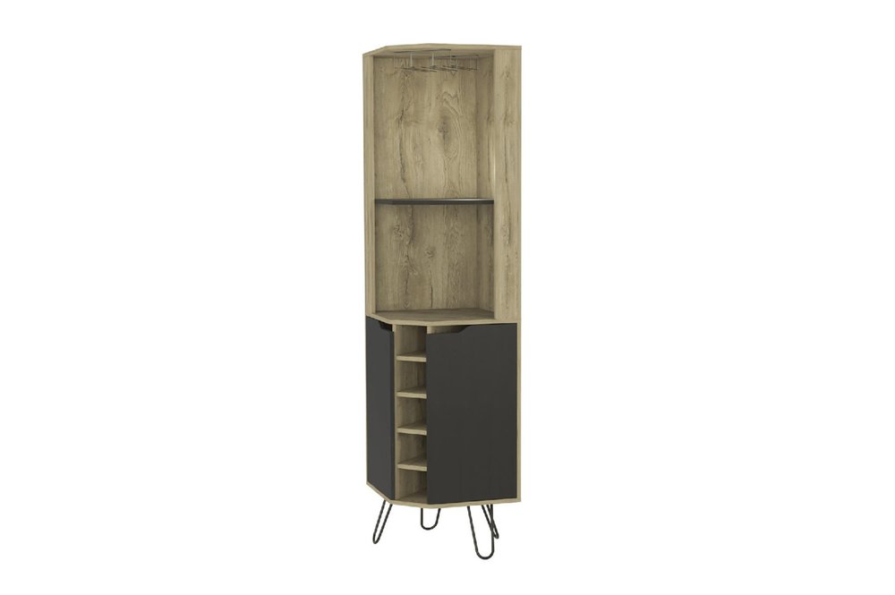 Brown and Black and Brown Corner Bar Cabinet with Eleven Shelves - 18-inch