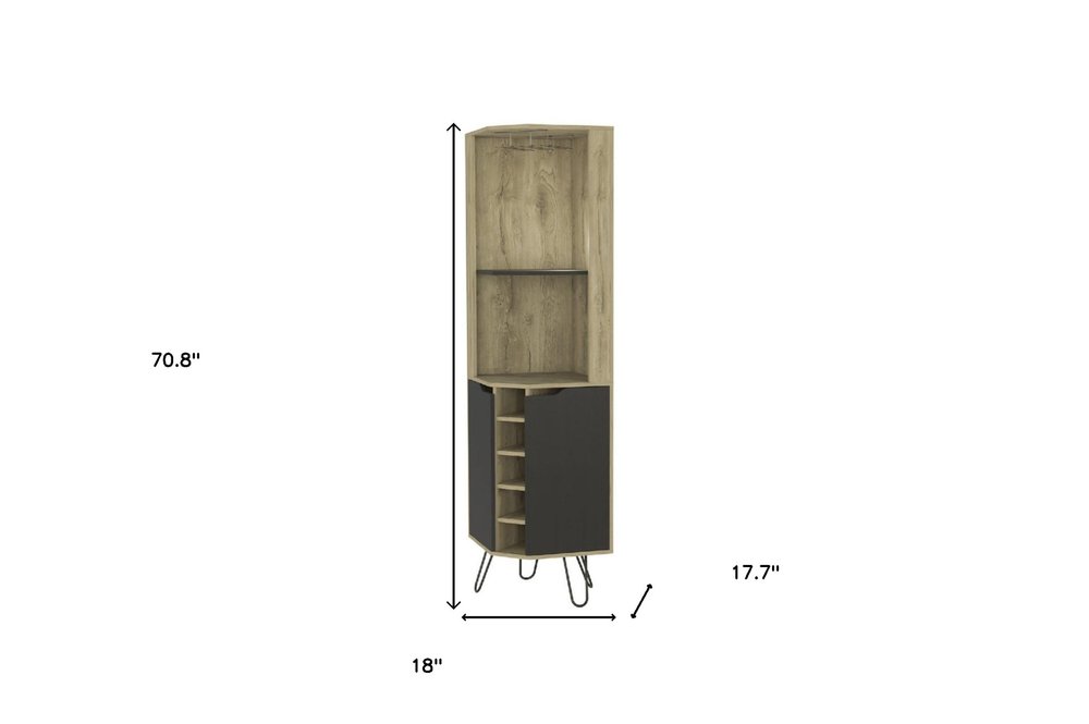 Brown and Black and Brown Corner Bar Cabinet with Eleven Shelves - 18-inch