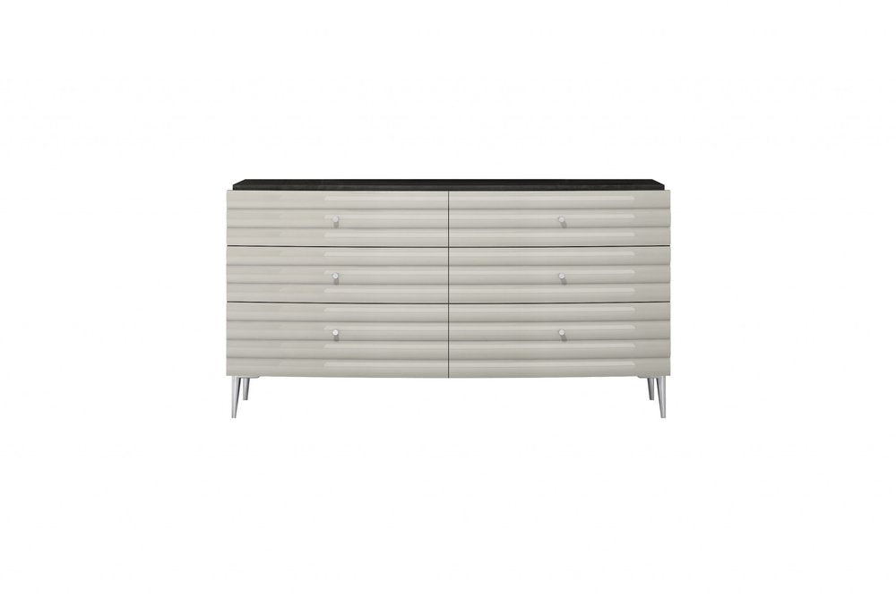 Grey Manufactured Wood Six Drawer Double Dresser - 62-inch