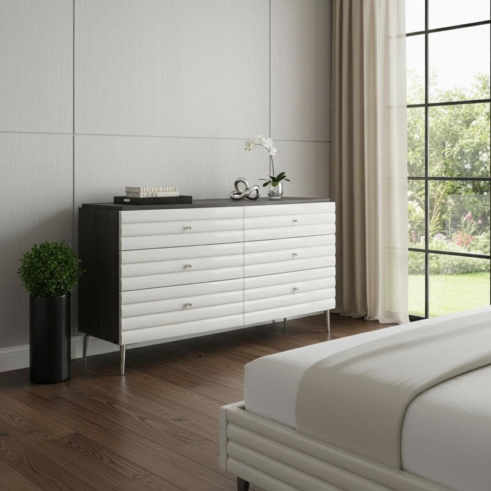 Grey Manufactured Wood Six Drawer Double Dresser - 62-inch