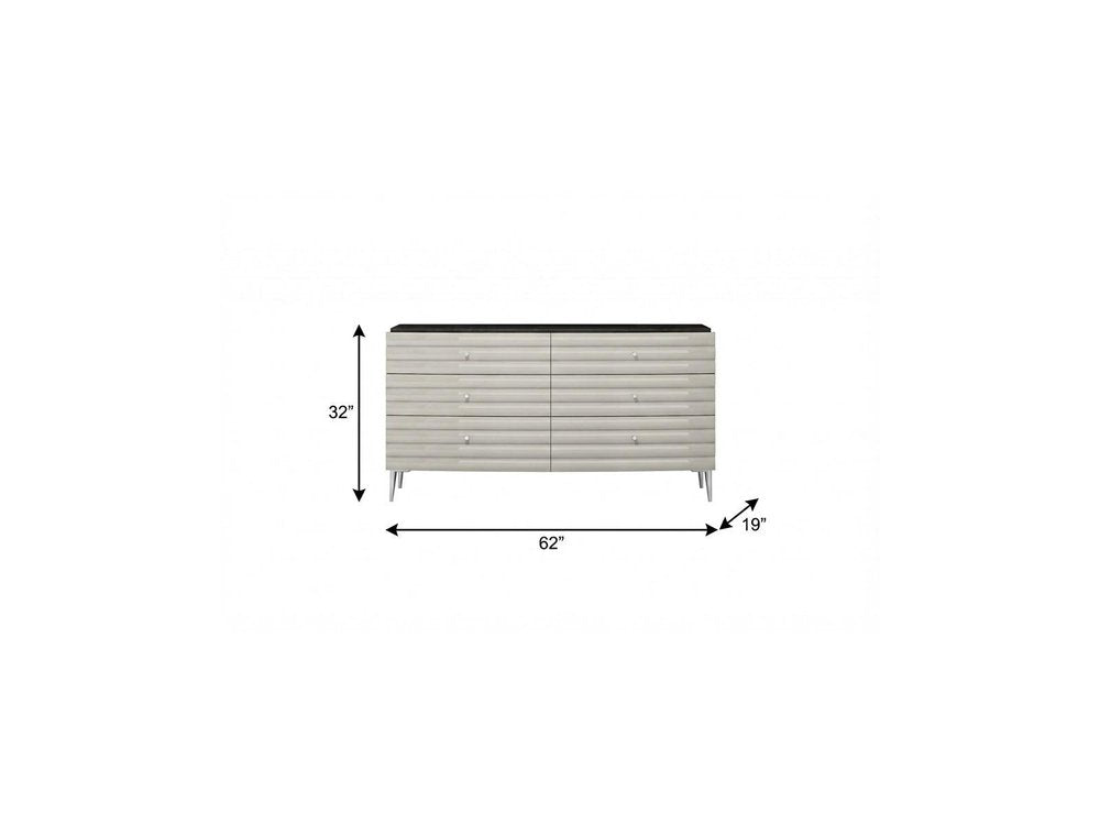 Grey Manufactured Wood Six Drawer Double Dresser - 62-inch