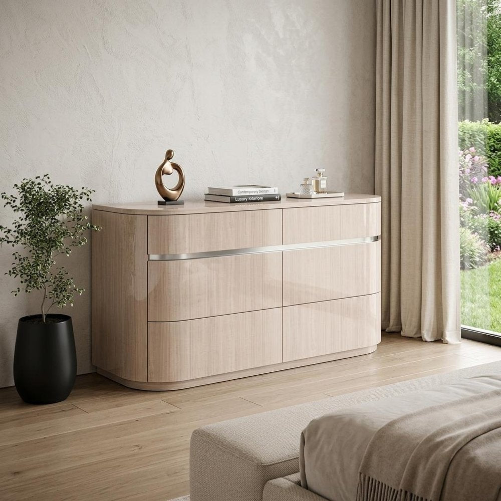 Beige Six Drawer Double Dresser - 64-inch