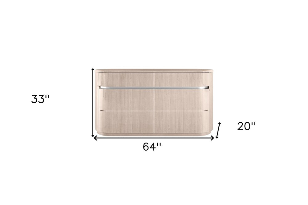 Beige Six Drawer Double Dresser - 64-inch