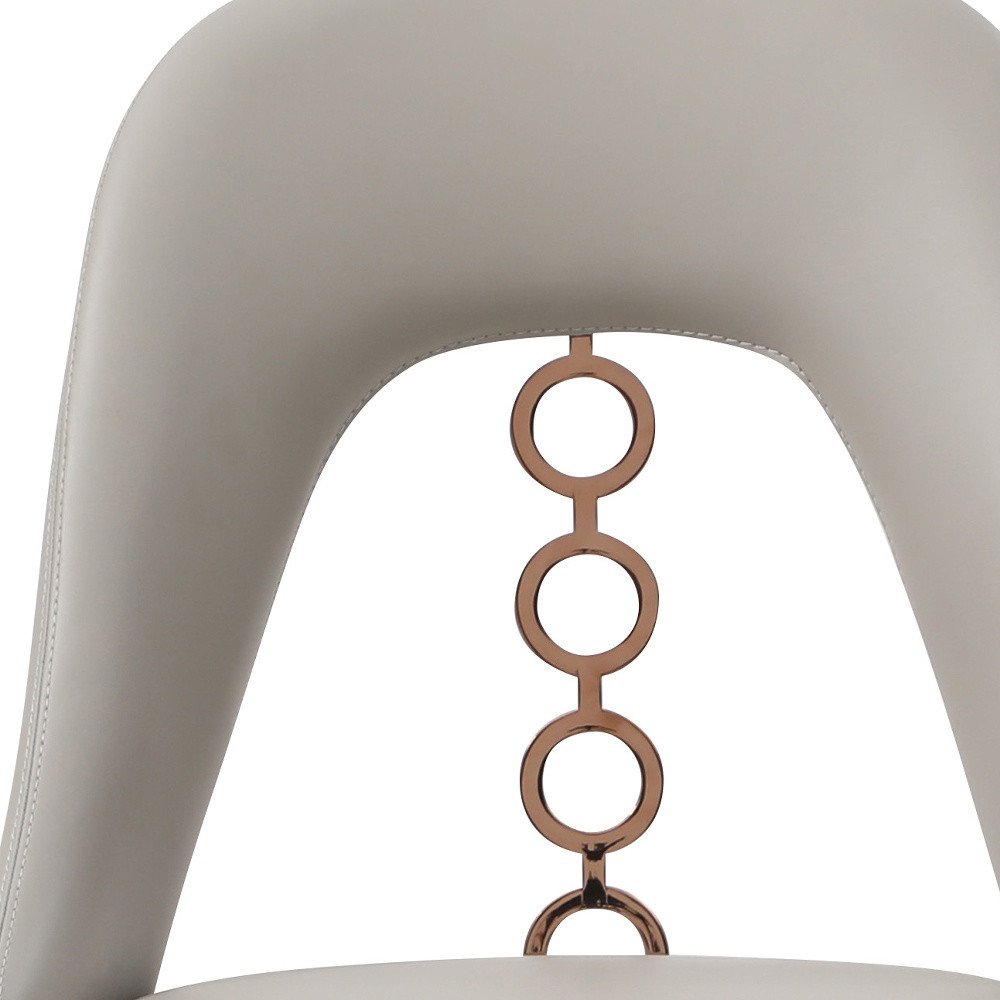 Set of Two Light Gray Faux Leather Dining Side Chairs with Rose Gold Accents