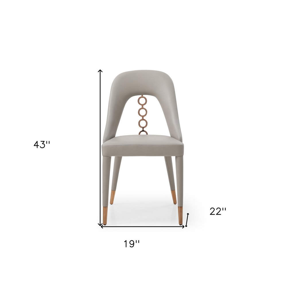 Set of Two Light Gray Faux Leather Dining Side Chairs with Rose Gold Accents