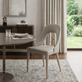 Set of Two Light Gray Faux Leather Dining Side Chairs with Rose Gold Accents