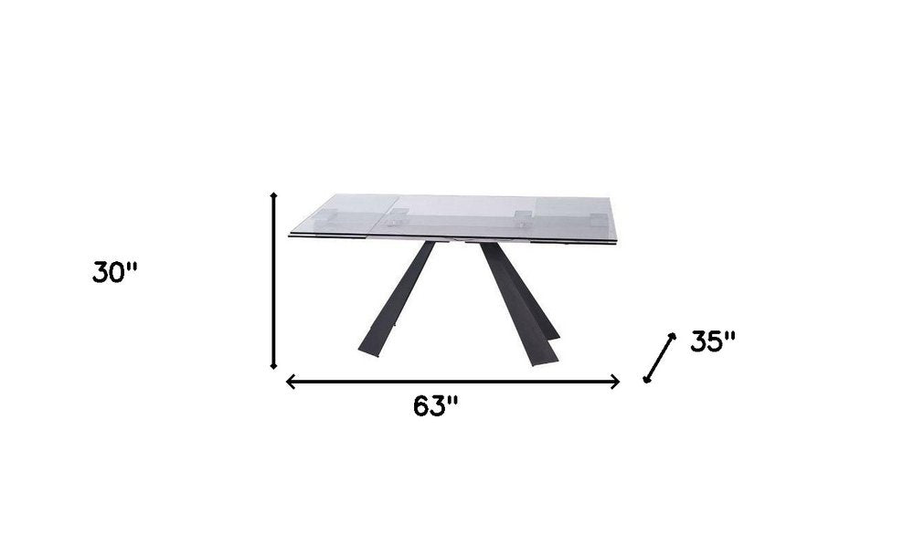 Clear and Black Glass and Metal Drop Leaf Pedestal Base Dining Table - 63-inch
