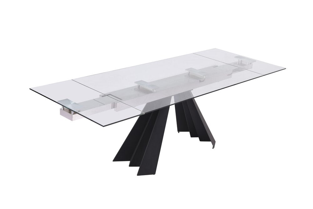 Clear and Black Glass and Metal Drop Leaf Pedestal Base Dining Table - 63-inch