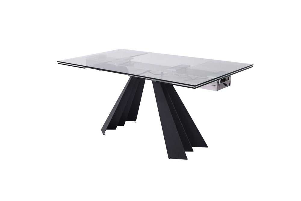 Clear and Black Glass and Metal Drop Leaf Pedestal Base Dining Table - 63-inch