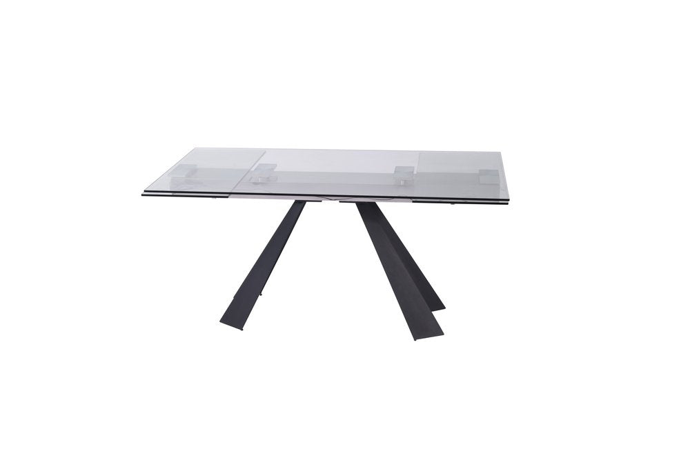 Clear and Black Glass and Metal Drop Leaf Pedestal Base Dining Table - 63-inch