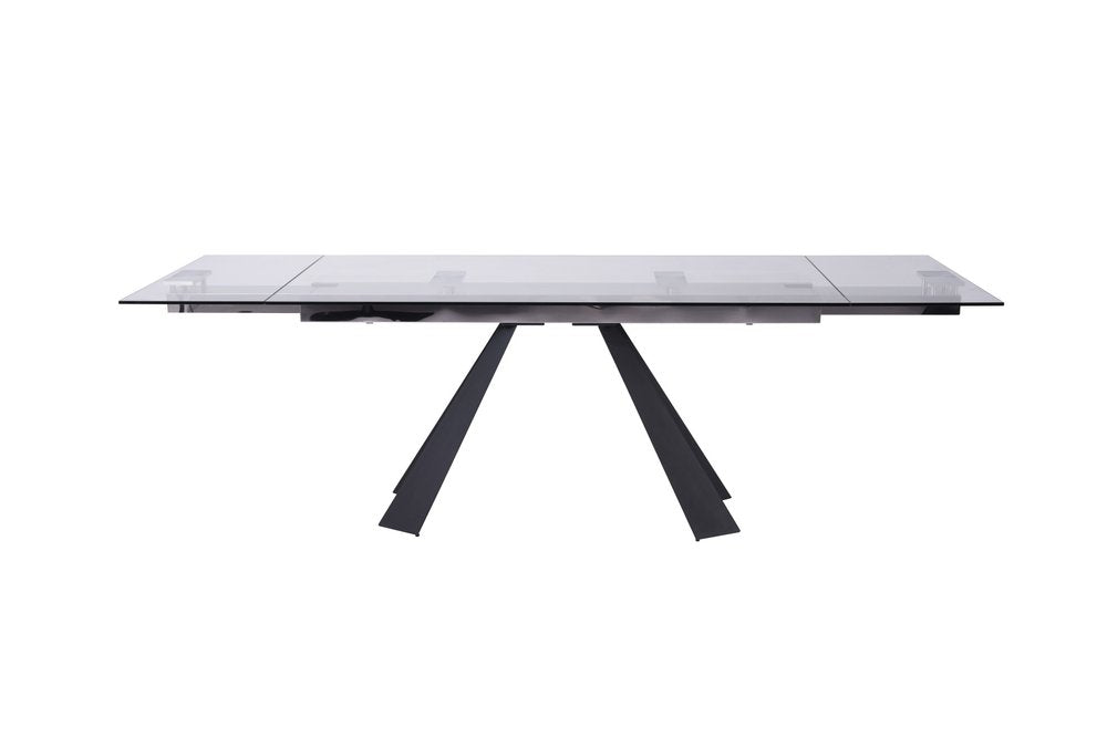 Clear and Black Glass and Metal Drop Leaf Pedestal Base Dining Table - 63-inch
