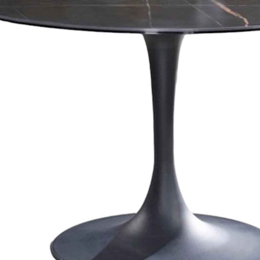 Black Rounded Ceramic and Metal Pedestal Base Dining Table - 47-inch