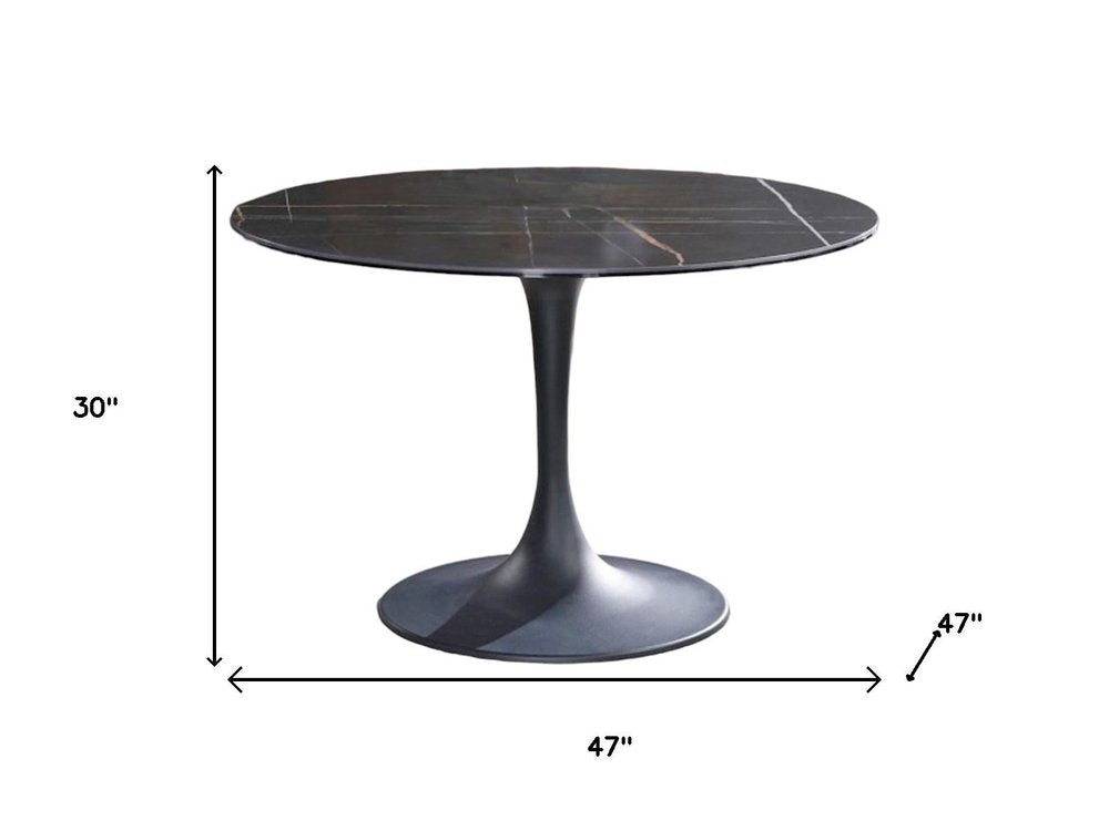 Black Rounded Ceramic and Metal Pedestal Base Dining Table - 47-inch