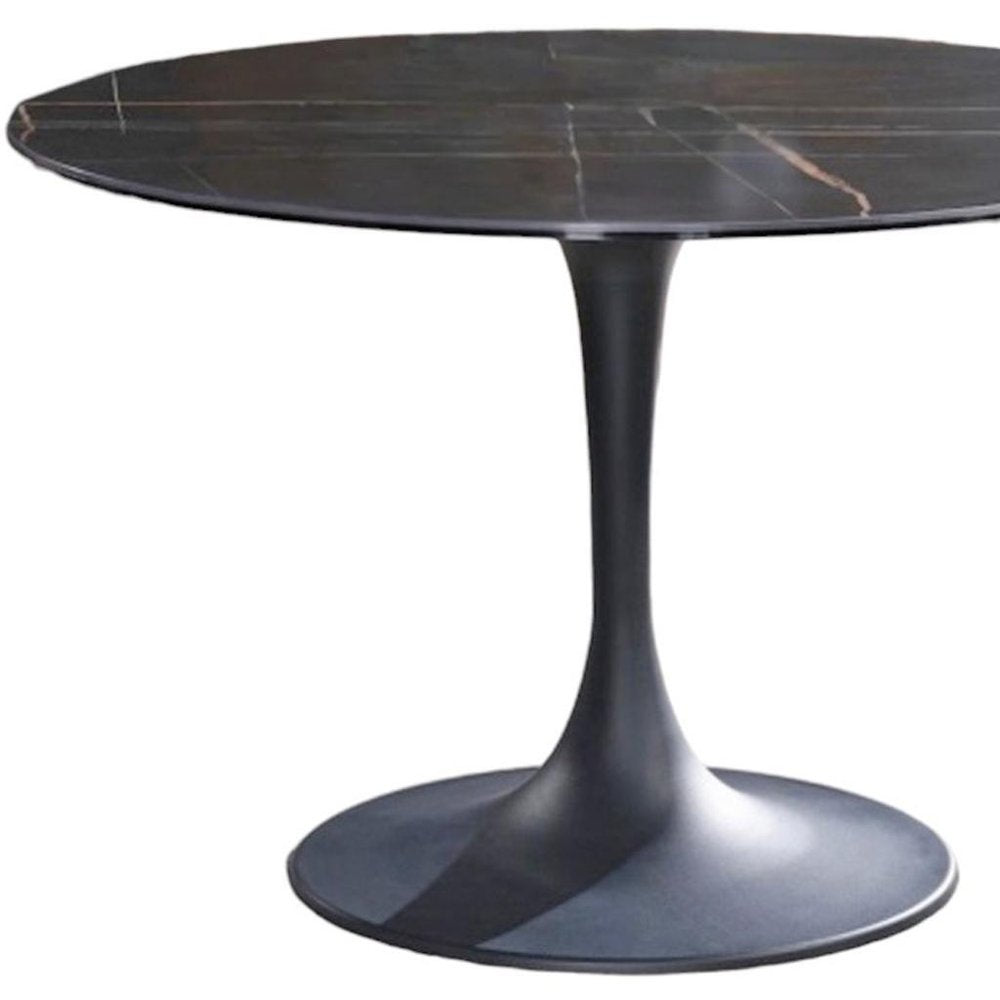 Black Rounded Ceramic and Metal Pedestal Base Dining Table - 47-inch