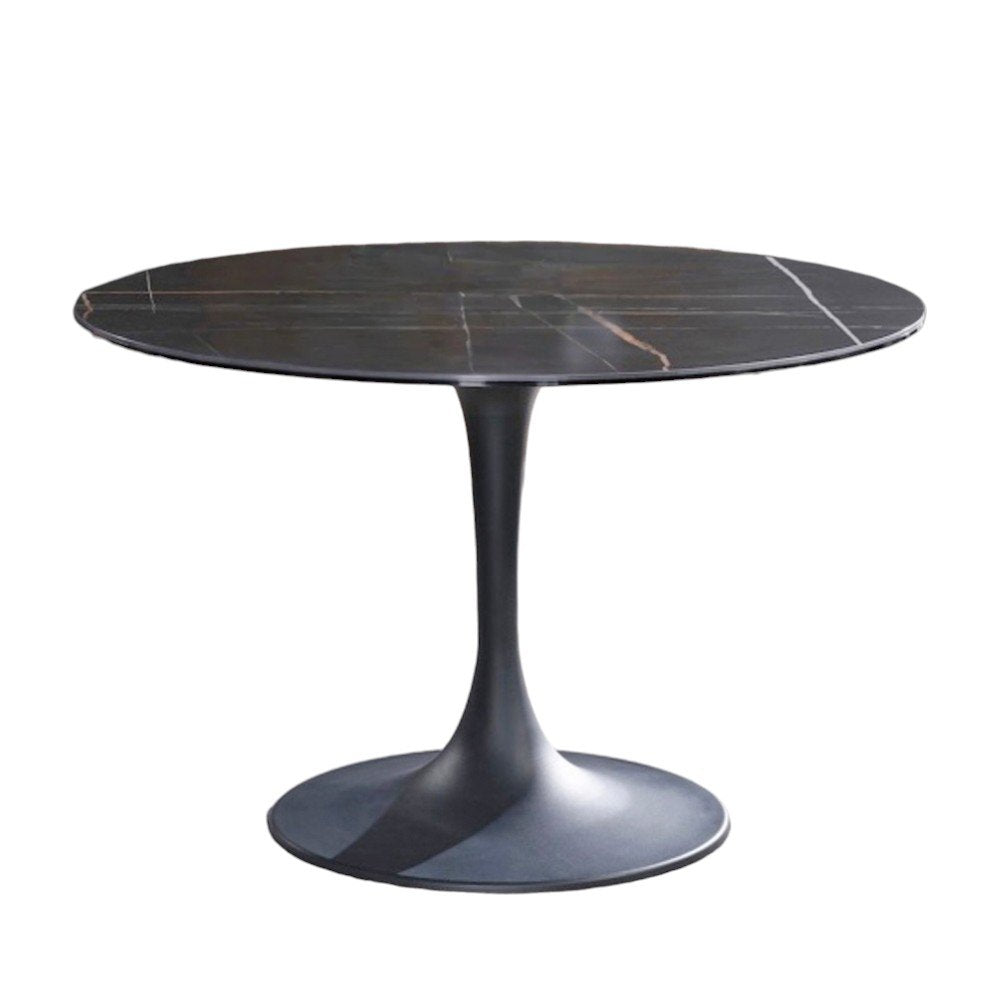 Black Rounded Ceramic and Metal Pedestal Base Dining Table - 47-inch