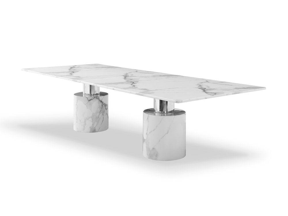 White Marble Double Pedestal Base Dining Table - 180-inch