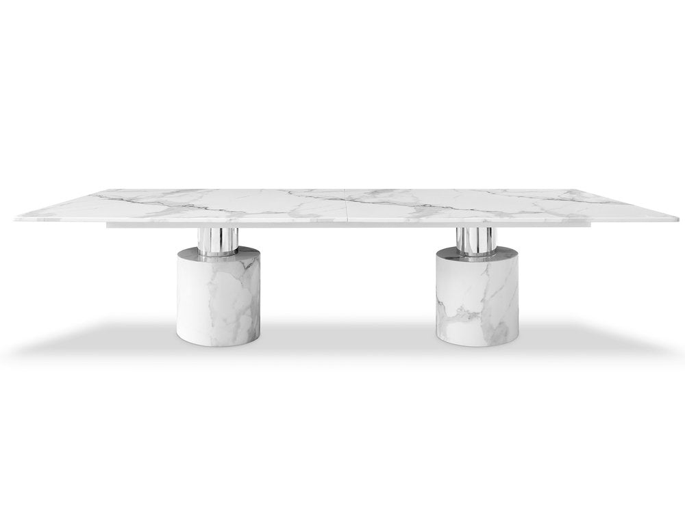 White Marble Double Pedestal Base Dining Table - 180-inch