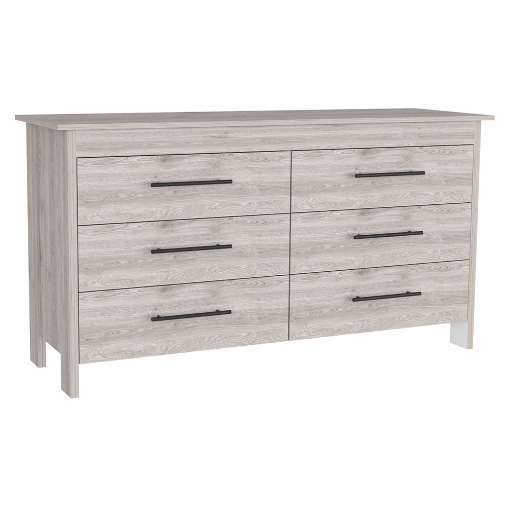 Light Gray Wood Six Drawer Double Dresser - 32-inch