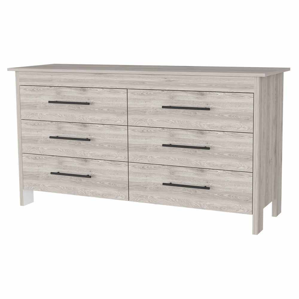 Light Gray Wood Six Drawer Double Dresser - 32-inch