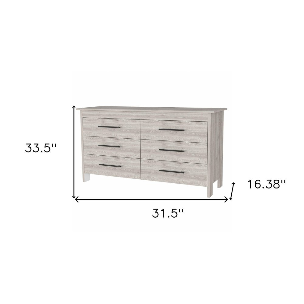 Light Gray Wood Six Drawer Double Dresser - 32-inch