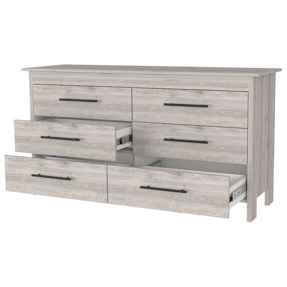 Light Gray Wood Six Drawer Double Dresser - 32-inch