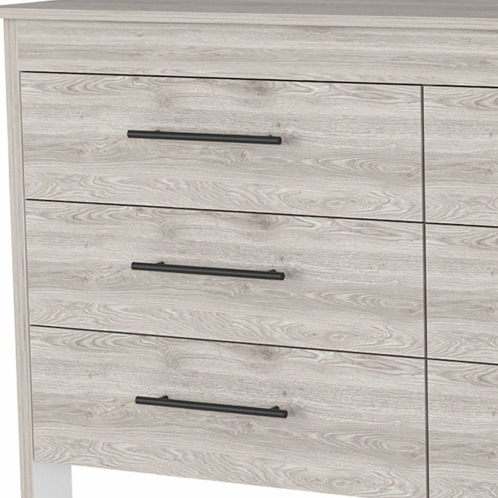 Light Gray Wood Six Drawer Double Dresser - 32-inch