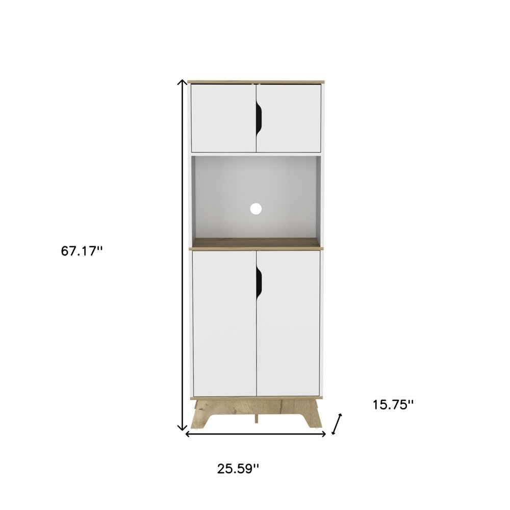 Light Oak and White Pantry Cabinet with Two Shelves - 67-inch