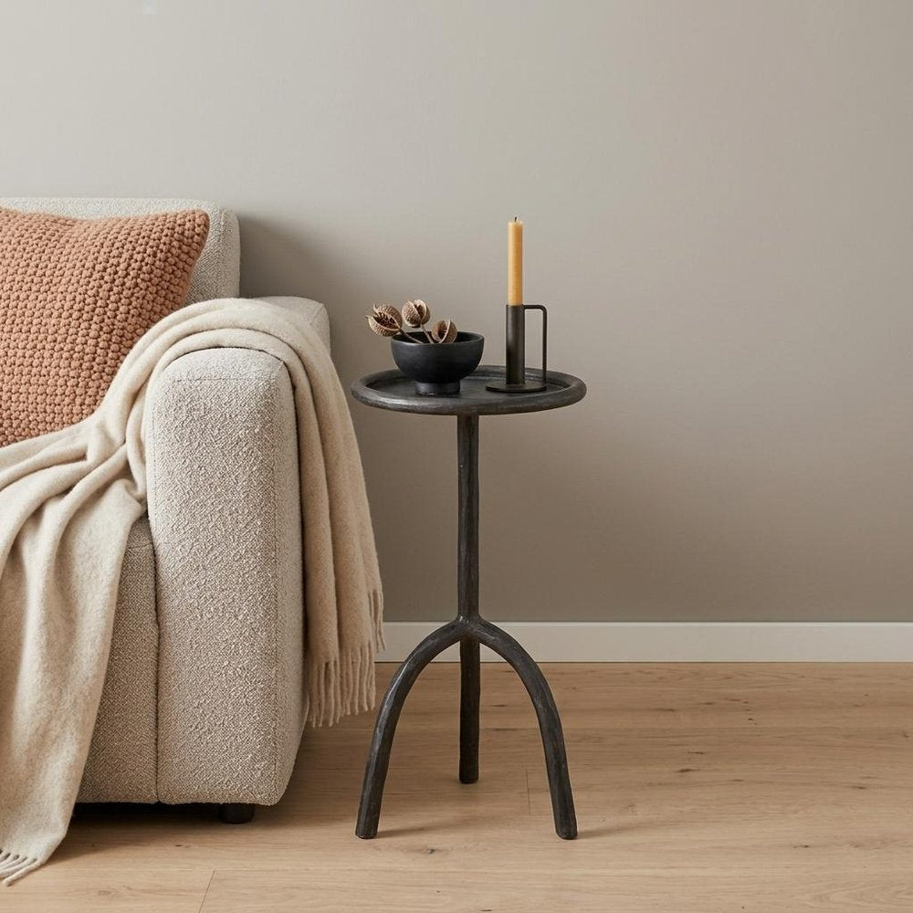 Black Iron Pedestal Round End Table - 23-inch