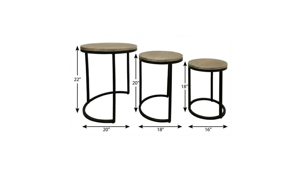 Set of Three 19 Black and Silver Round Nested Tables