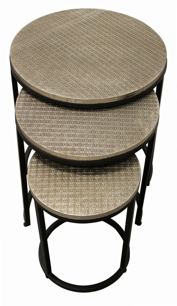 Set of Three 19 Black and Silver Round Nested Tables