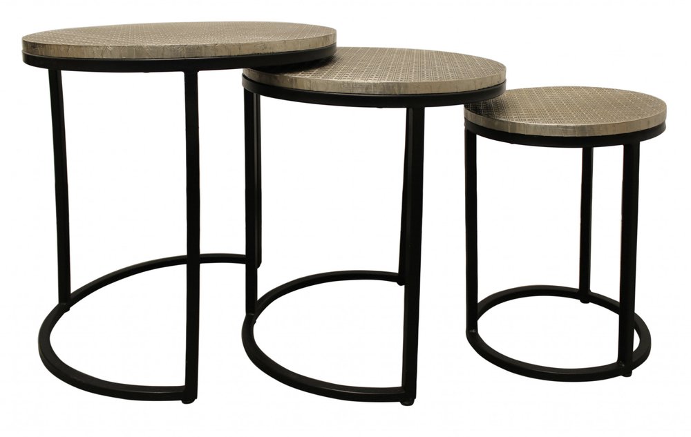 Set of Three 19 Black and Silver Round Nested Tables